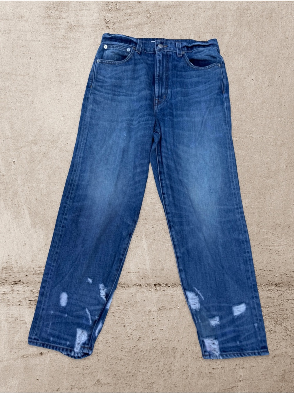 Rivet & Thread Madewell Straight Leg Jeans Size 27 Medium Wash Distressed Hem